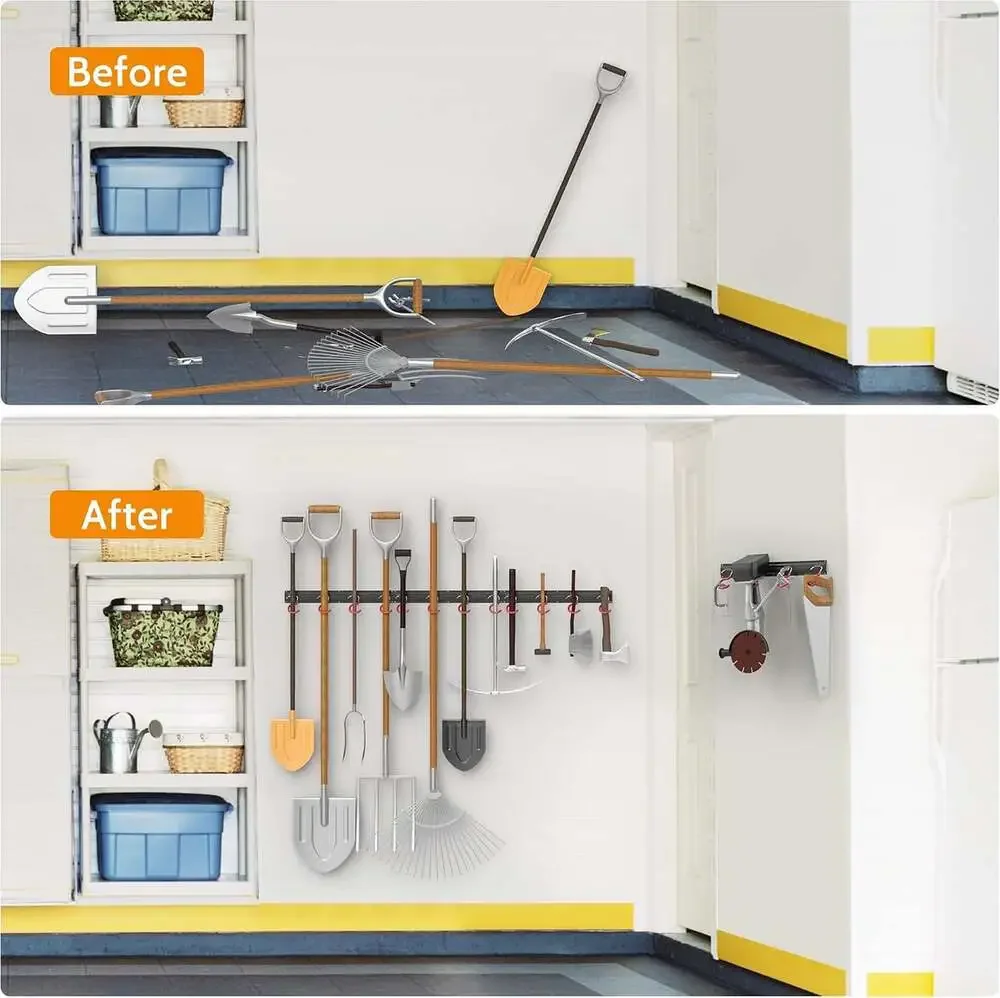 All Metal 64 Inch Wall Mount Garden Tool Organizer Garage Storage Rack With